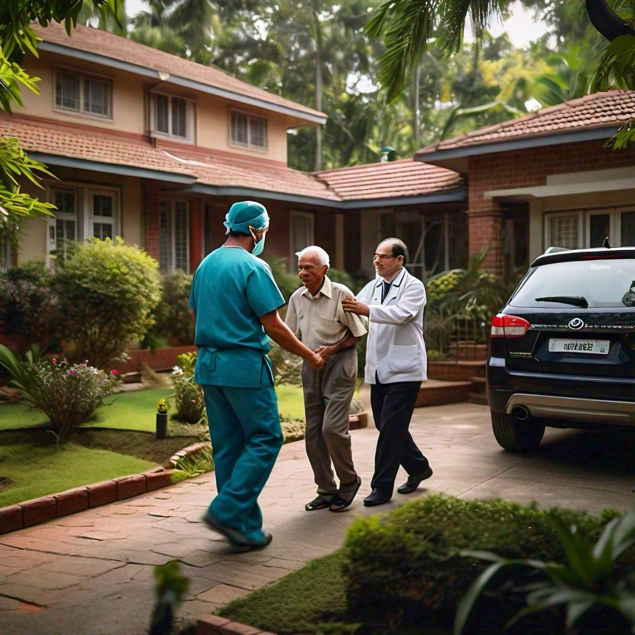 A vKutumb Mitra helping an elderly man