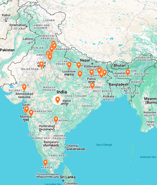 Map of cities vKutumb covers across India